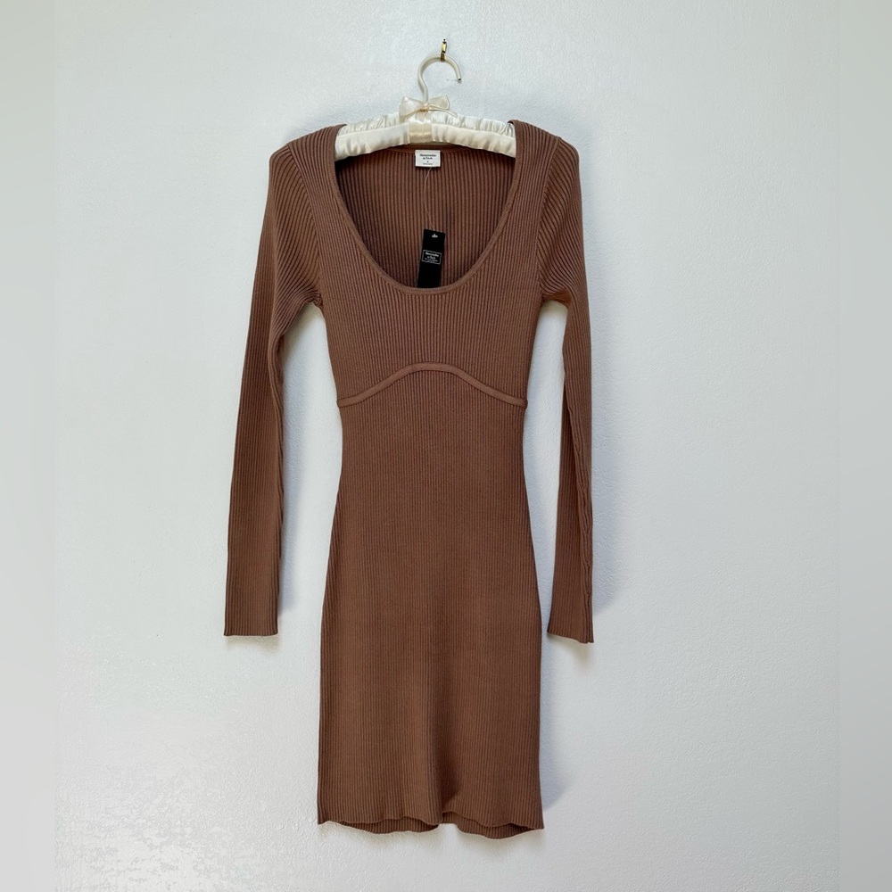 NWT Abercrombie & Fitch Brown Long Sleeve Knit Bodycon Dress
